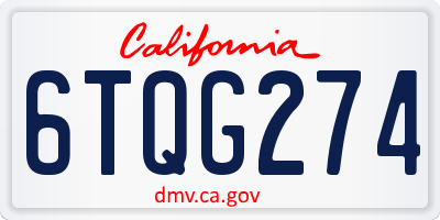 CA license plate 6TQG274
