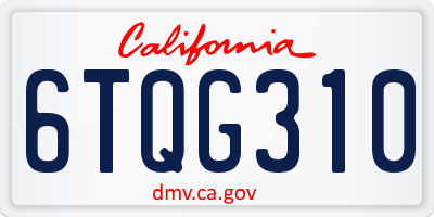 CA license plate 6TQG310