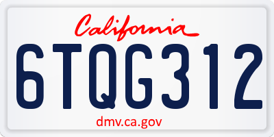 CA license plate 6TQG312