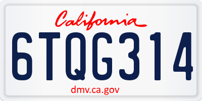 CA license plate 6TQG314