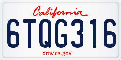 CA license plate 6TQG316