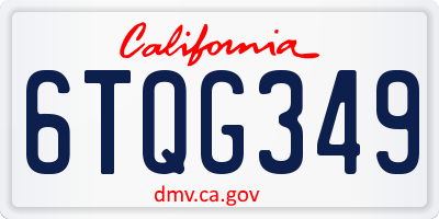 CA license plate 6TQG349