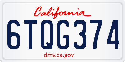 CA license plate 6TQG374