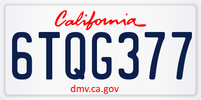 CA license plate 6TQG377