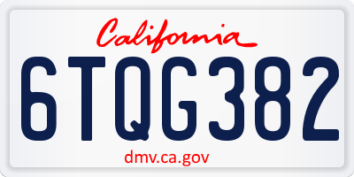 CA license plate 6TQG382