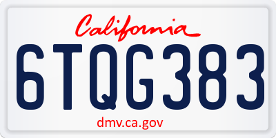 CA license plate 6TQG383