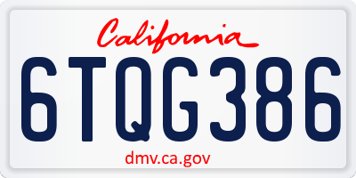 CA license plate 6TQG386