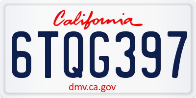CA license plate 6TQG397