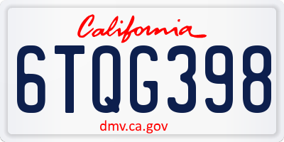 CA license plate 6TQG398