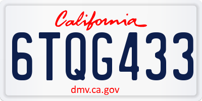 CA license plate 6TQG433