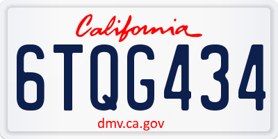 CA license plate 6TQG434