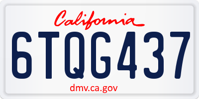 CA license plate 6TQG437