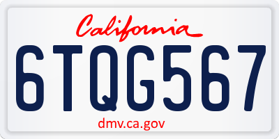CA license plate 6TQG567