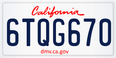 CA license plate 6TQG670
