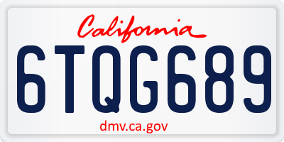 CA license plate 6TQG689