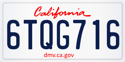 CA license plate 6TQG716