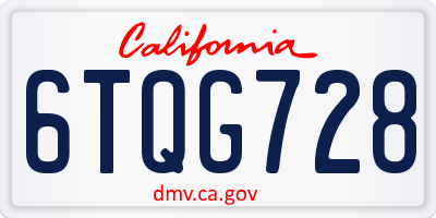 CA license plate 6TQG728
