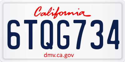 CA license plate 6TQG734