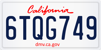 CA license plate 6TQG749
