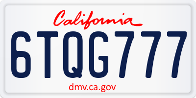 CA license plate 6TQG777