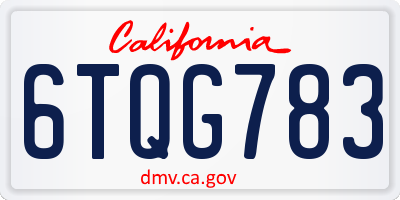 CA license plate 6TQG783