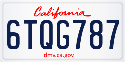 CA license plate 6TQG787