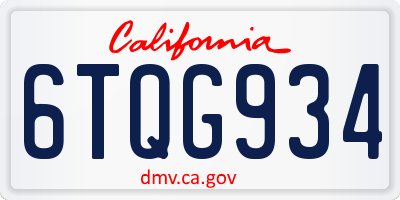 CA license plate 6TQG934