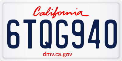 CA license plate 6TQG940