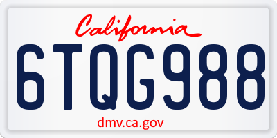 CA license plate 6TQG988