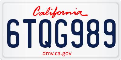 CA license plate 6TQG989