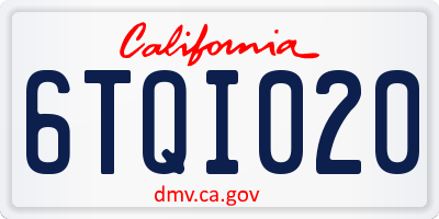 CA license plate 6TQI020