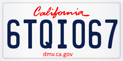 CA license plate 6TQI067