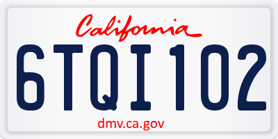 CA license plate 6TQI102