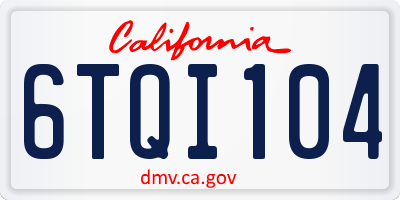 CA license plate 6TQI104