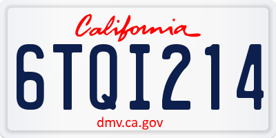 CA license plate 6TQI214