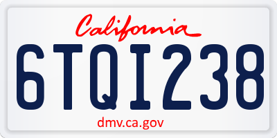 CA license plate 6TQI238