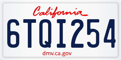 CA license plate 6TQI254