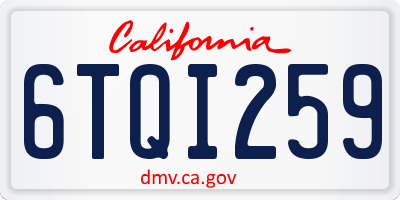 CA license plate 6TQI259