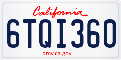 CA license plate 6TQI360