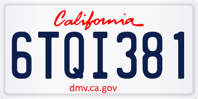 CA license plate 6TQI381