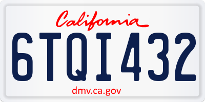CA license plate 6TQI432