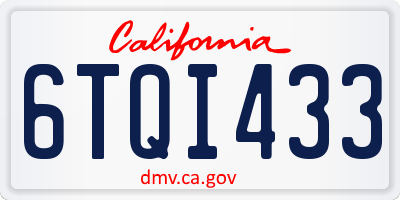 CA license plate 6TQI433