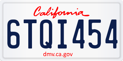 CA license plate 6TQI454