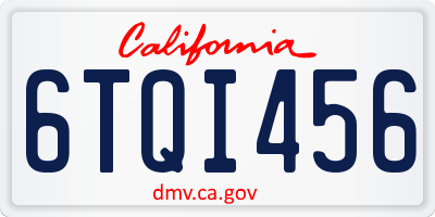 CA license plate 6TQI456