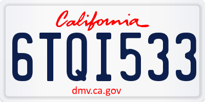CA license plate 6TQI533