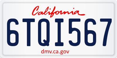 CA license plate 6TQI567