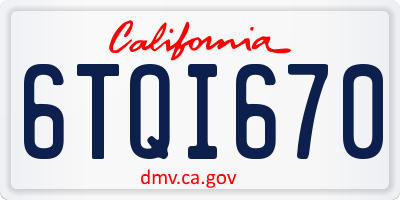 CA license plate 6TQI670