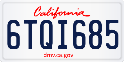 CA license plate 6TQI685