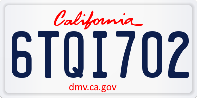 CA license plate 6TQI702