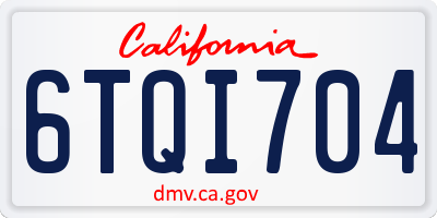 CA license plate 6TQI704